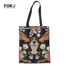 FORUDESIGNS Beagles сумка для покупок для собак, для женщин, льняная повседневная женская сумка, сумки с милым принтом, многоразовые школьные сумки для девочек-подростков