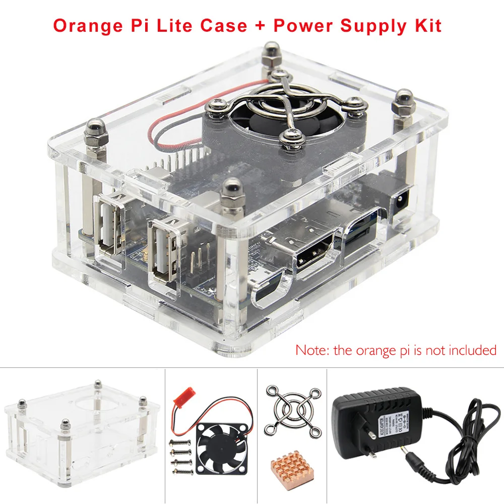 Оранжевый Pi Lite акриловый чехол + блок питания + вентилятор + медный радиатор, прозрачный корпус/защитный комплект оболочки для оранжевого Pi