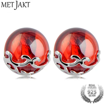 

MetJakt Natural Garnet /Cat's Eye Earrings Solid 925 Sterling Silver Stud Earrings for Women's Wedding Party Fine Jewelry