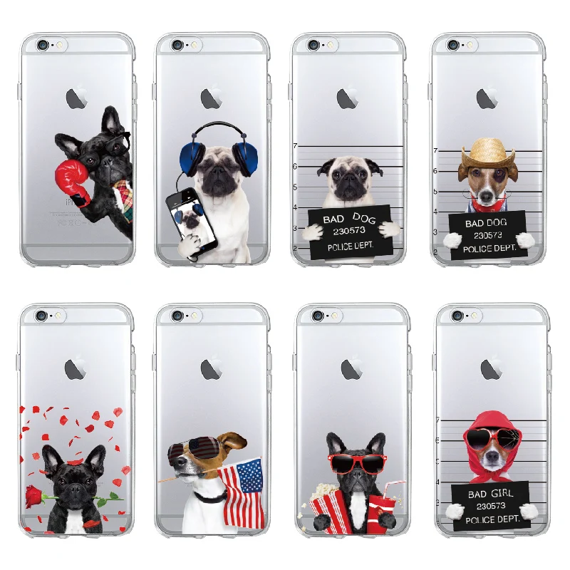 

Cute Puppy Pug Cool French Bulldog Dog Soft Phone Case Coque Funda For iPhone 11 Pro 7 7Plus 5 5S 6S 6Plus 8 8Plus X XS Max