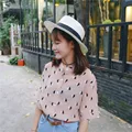 Women Shirts Double Color Love Blouse Shirt White Apricot Pink 1209