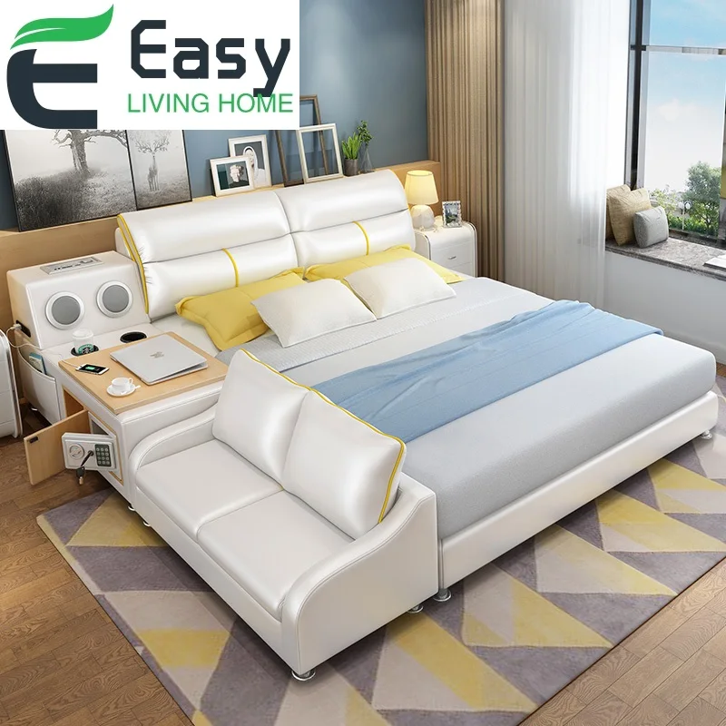 

Easyliving Home furniture Genuine leather smart soft bed multi-functional intelligent bed