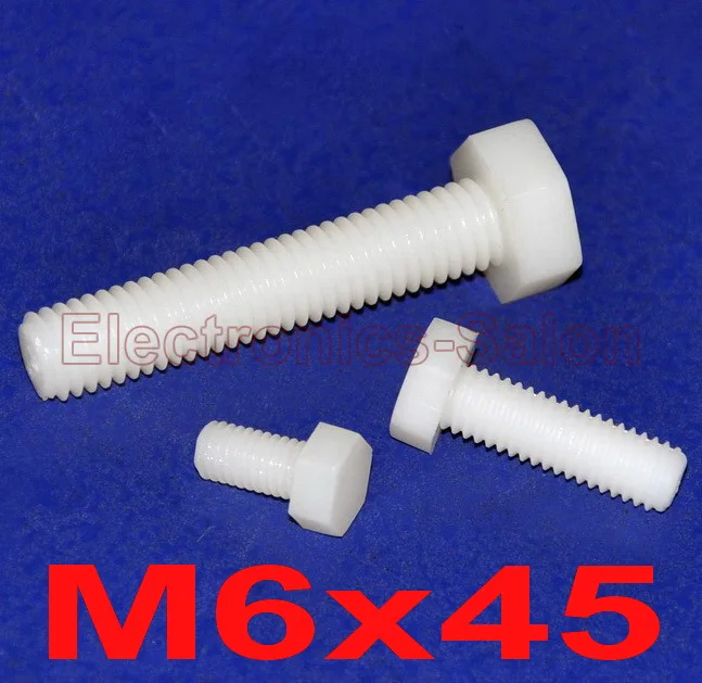 

( 10 pcs/lot ) Metric M6 x 45mm Nylon Hex Bolt, Hexagonal Screw.
