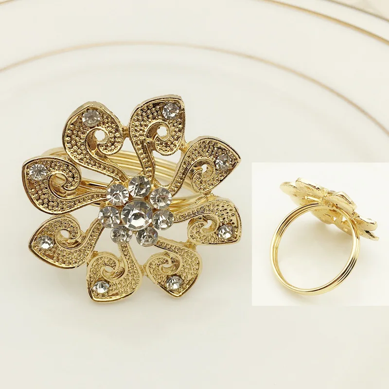 

12PCS high-grade gold-encrusted sunflower flower napkin buckle Western restaurant rhinestone alloy napkin ring