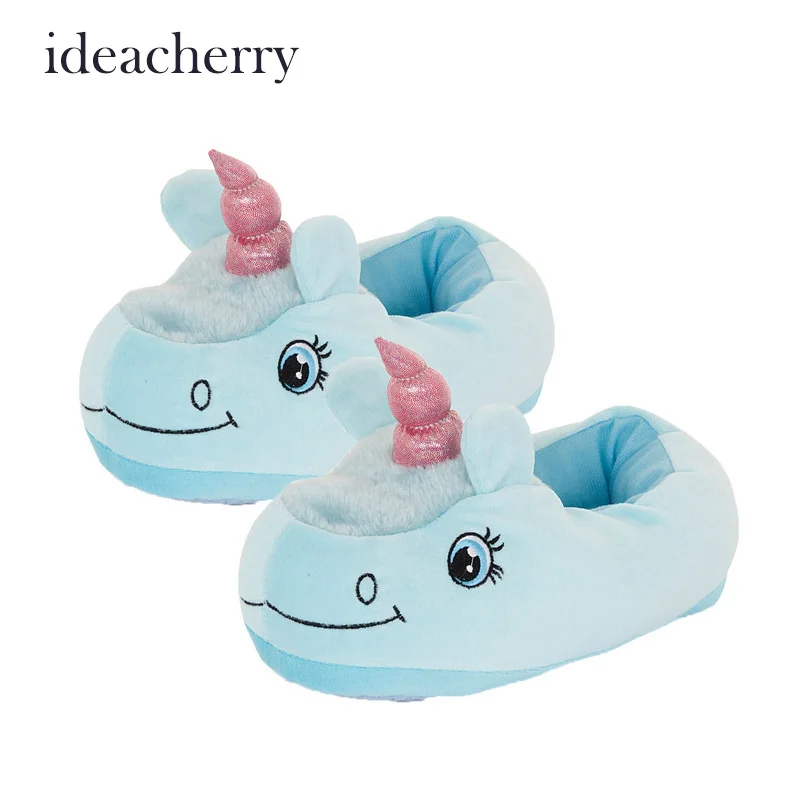 

ideacherry Women Plush Unicorn Slippers Cosplay Chaussons Licorne Cotton Funny Home Soft Shoes With Heel Pantufas 3 Color