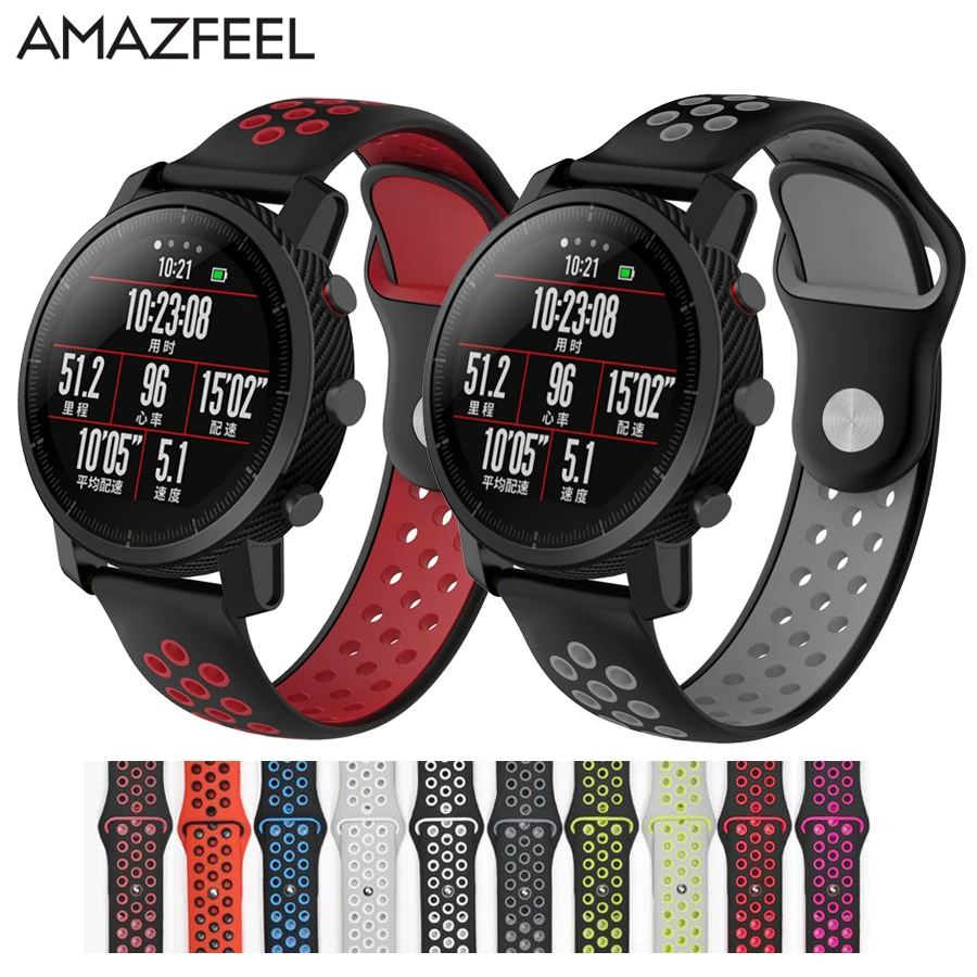 22 мм силиконовый спортивный ремешок для Xiaomi Huami Amazfit Stratos Amazfit 2 Pace Браслет samsung gear s3 ремешок для часов Легкий ремень