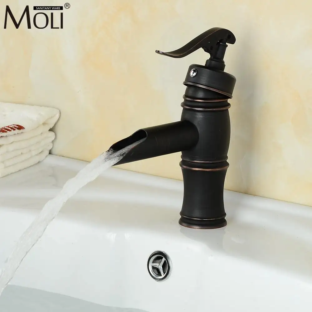 Buy Waterfall Antique Faucets Black Waterfall Hot and Cold Mixer Tap Bathroom