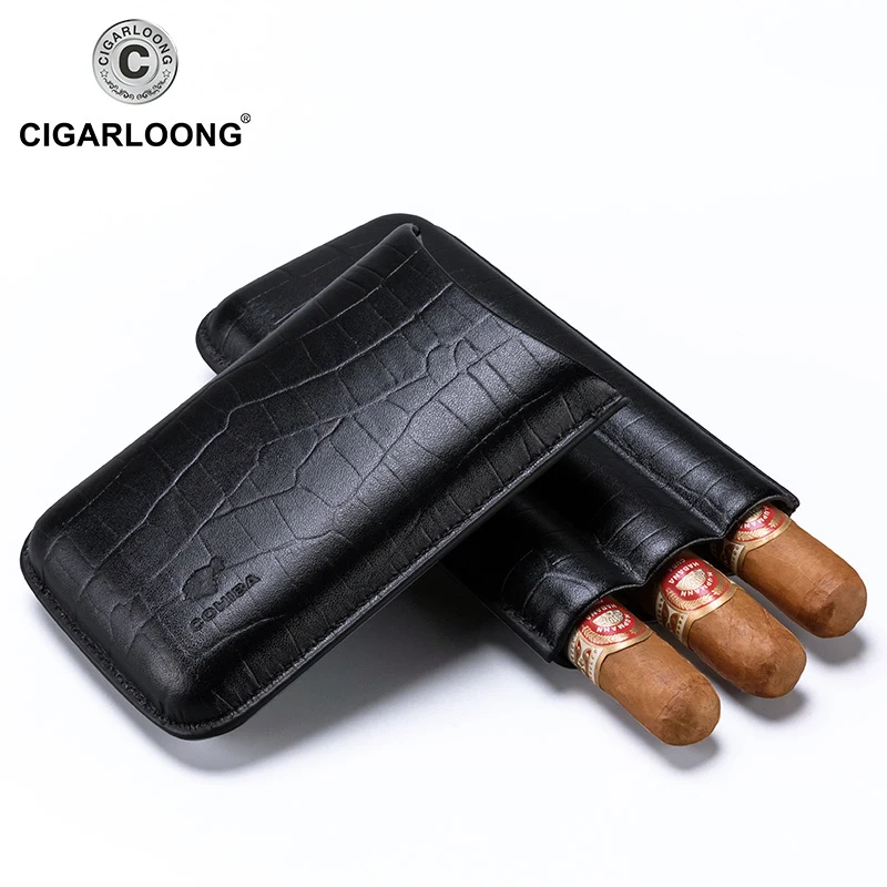 Портативный чехол из натуральной кожи для сигар, 2 трубки, держатель для путешествий, хьюмидор для сигар, коробка с металлическим резаком для сигар, TH-1002