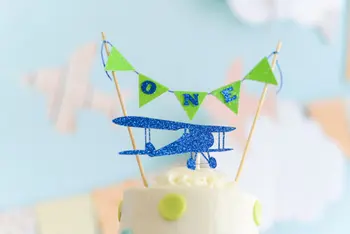

personalized kids birthday Airplane cake buntings cupcake toppers banners set baby shower party doughnut food picks photo props