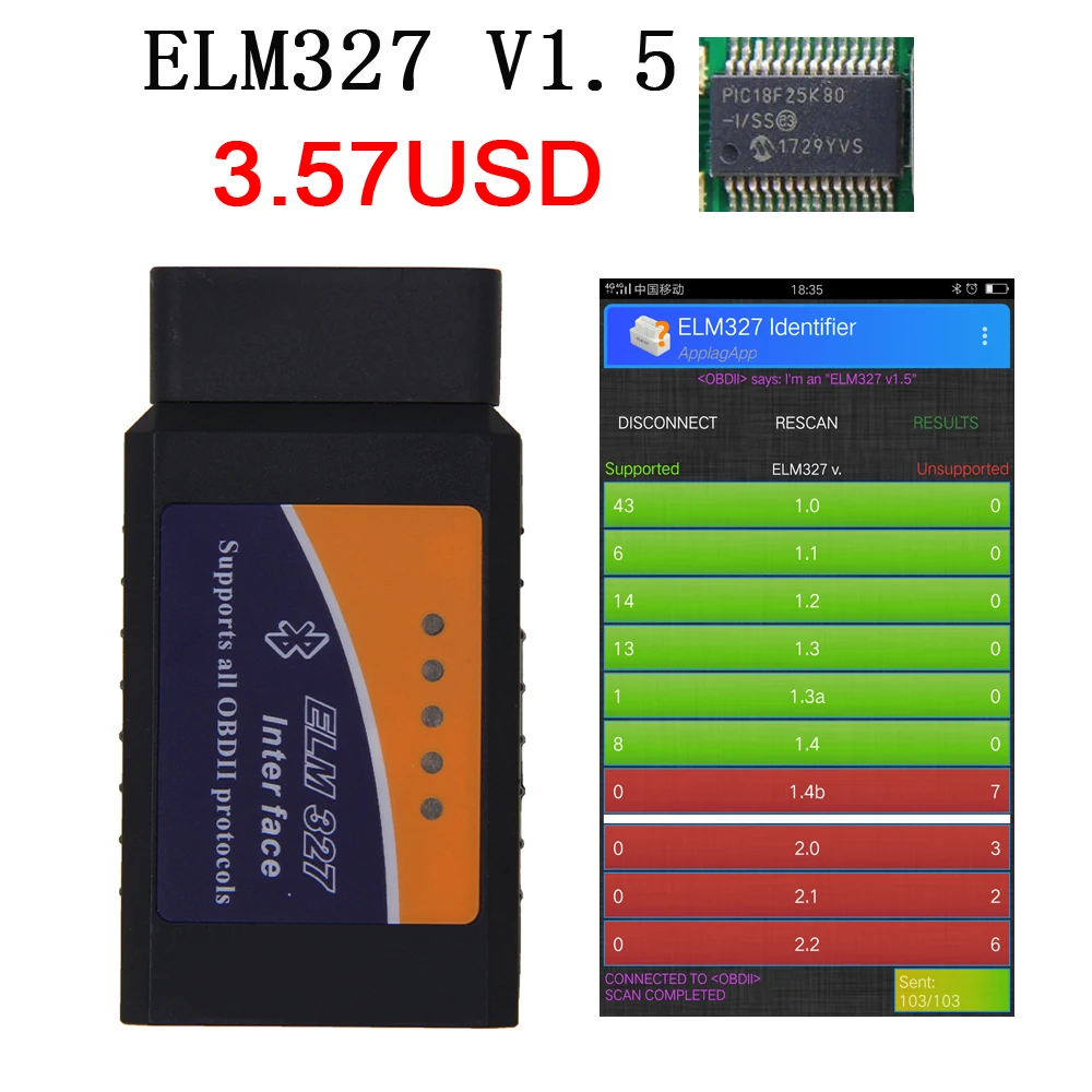 ELM327 V1.5 PIC18F25K80 Bluetooth автоматический диагностический инструмент ELM327 V2.1 программное обеспечение OBD2 сканер для Android/окна код читателя ELM 327