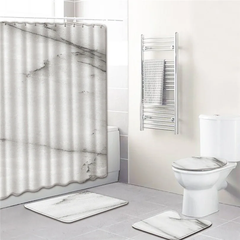  4PCS  Shower Curtains Non Slip Toilet Polyester Cover Mat Set Bathroom Shower Curtain home Decor Bathroom Products #3m15 (20)