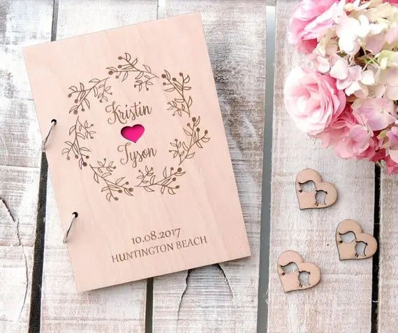 

personaliz A5 A4 wreath laurel Photo Album ,Wedding guest book, Wooden photo album,Rustic Alternative DIY Scrapbook,Guests