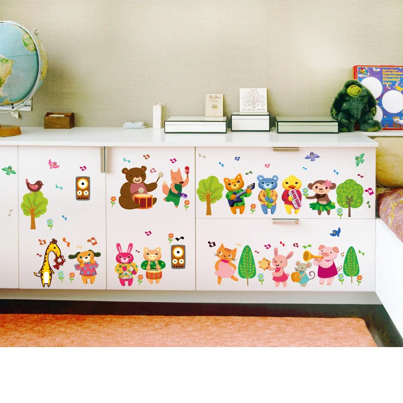  Cartoon Animal Band Wall Sticker Infant Children's Room Kindergarten Layout Bedroom Cabinets Comput - 32853334552