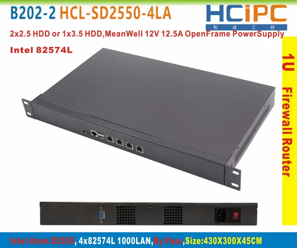 Hcipc B202-2 HCL-SD2550-4LA-BareBone, ATOM D2550+ By Pass, 4LAN 1U брандмауэр Системы/маршрутизатор, 4LAN маршрутизатор, брандмауэр Материнская плата