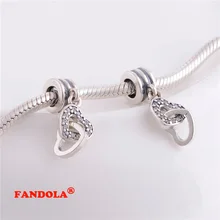 Подходит для Pandora талисманы браслеты сердце к сердцу бусины с Ясно CZ 925 пробы серебряные ювелирные изделия