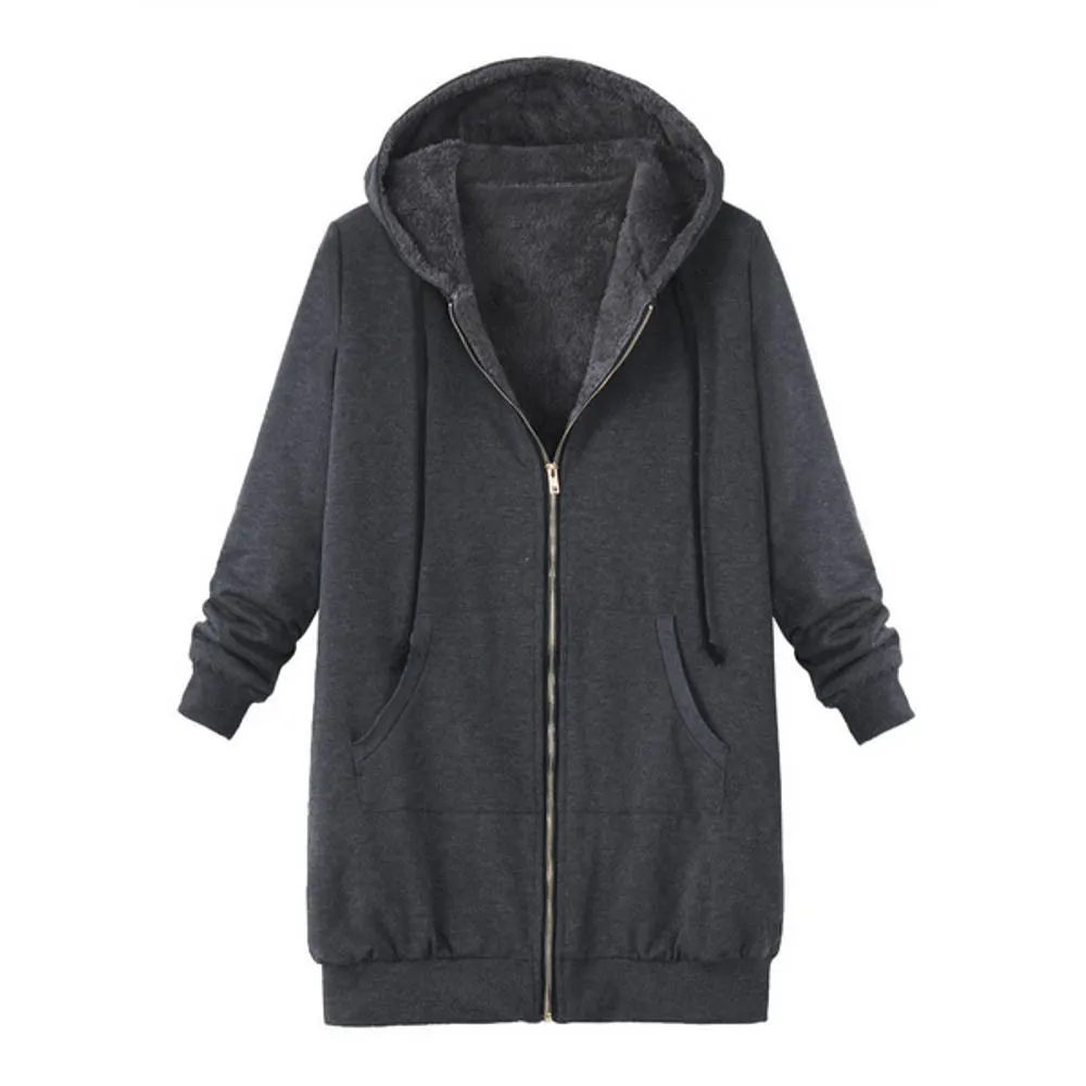 Женские теплые пальто, длинная куртка с капюшоном, зимняя новая одежда, повседневное пальто высокого качества, женское однотонное пальто на молнии с принтом - Цвет: Gray