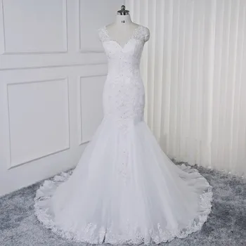 

Sexy Deep V neck Beading Wedding Dresses Mermaid Style Africa New 2019 White Lace Appliques Plus Size Tulle Wedding Gowns