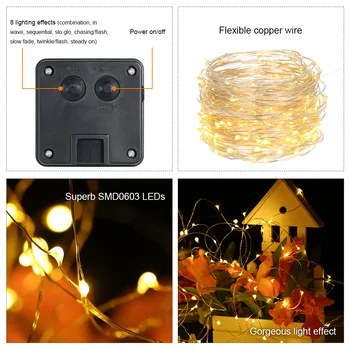 

Warm White Solar Powered Energy String Light Lawn Lamp with 8 Different Lighting Modes IP65 Water Resistance Indoor Outdoor Use