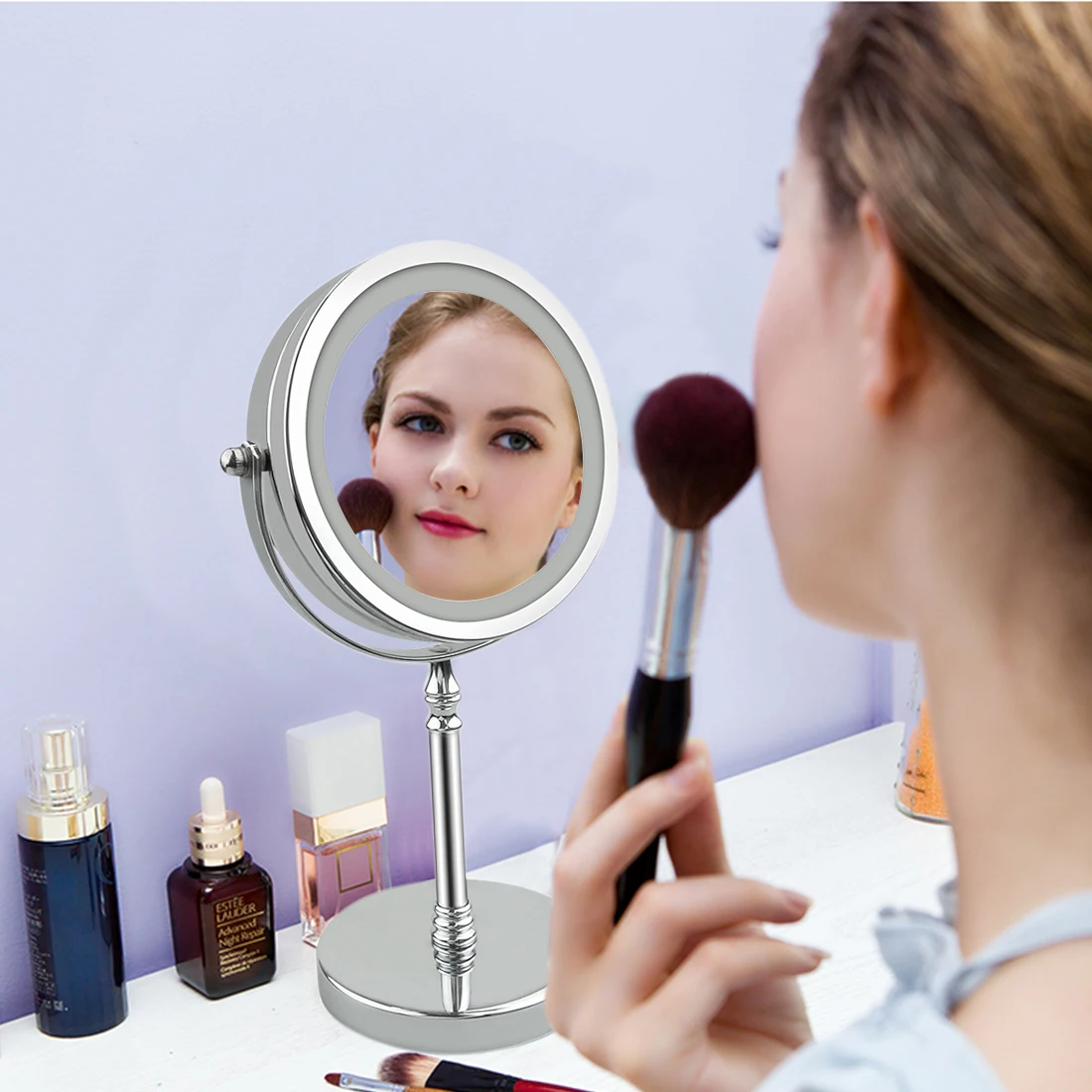 

LED makeup mirror double 10 times magnification makeup mirror 7 inch round makeup mirror round rotating makeup frame