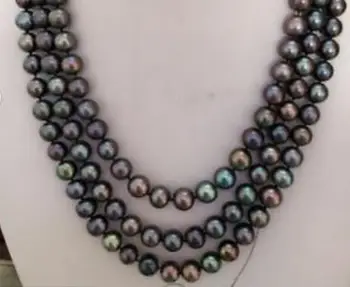 

Beautiful 9-10mm multicolor pearl black green necklace 36" 50" Yellow Clasp