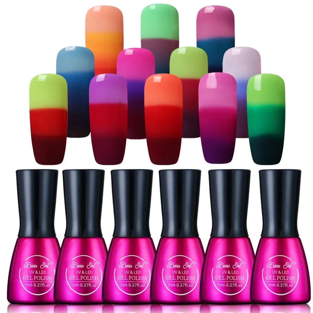 Beau Gel Thermal 3 Color Changing Nail Gel Polish Soak Off 7ml Temperature Color Gel for Nail