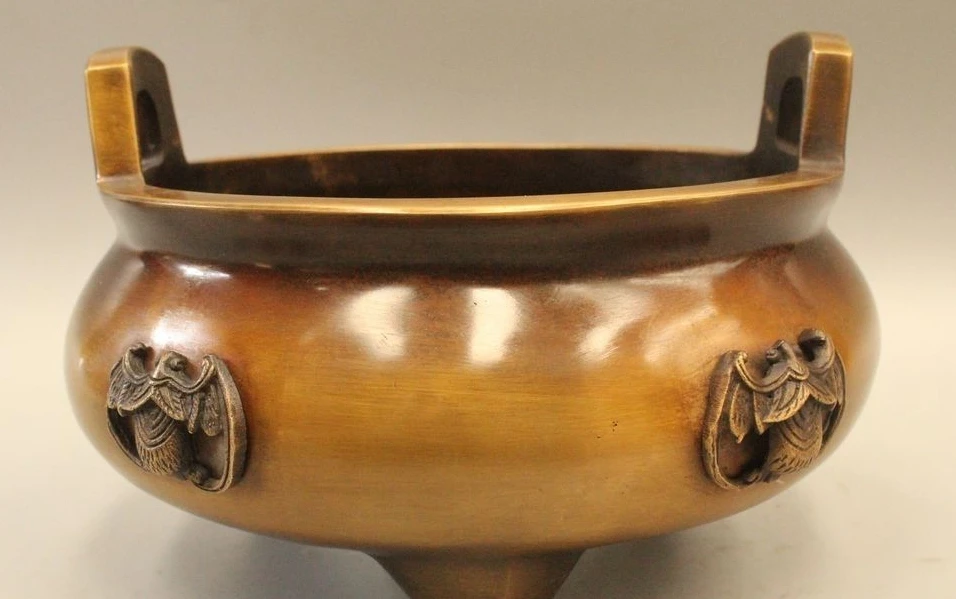 

6" Chinese Dynasty Palace Purple Bronze Fu circular Bat Incense Burner Censer