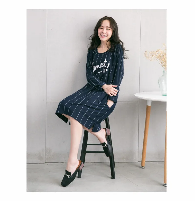 New Mommy Feeding Clothes Parent-child Clothing Maternity Cotton Striped Dresses Breastfeeding Long Sleeve Dress Baby& Mom Wear13