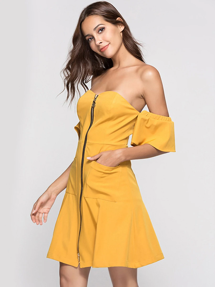 Young 17 2018 New Sexy Summer Dresses Women Strapless Butterfly Sleeves