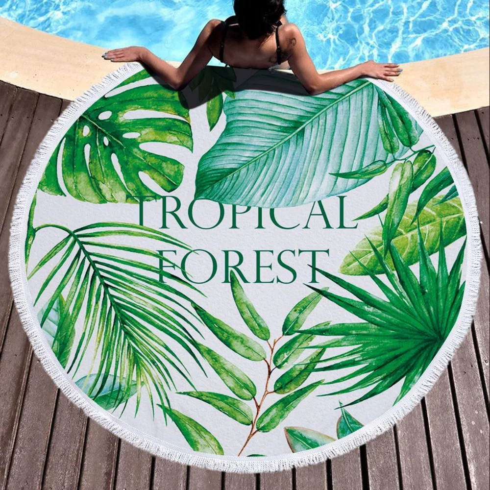 

Summer Tropical Palm Leaves Round Beach Towel 150CM Microfiber Large Plant Printed Bath Towel Soft Yoga Picnic Mat Drap De Plage