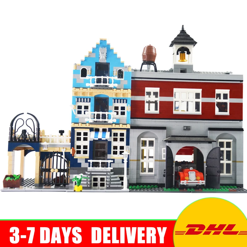 

City Street Town LEPIN 15004 Fire Brigade Station 15007 European Market Model Building Blocks Kit Set Toys 10197 10190