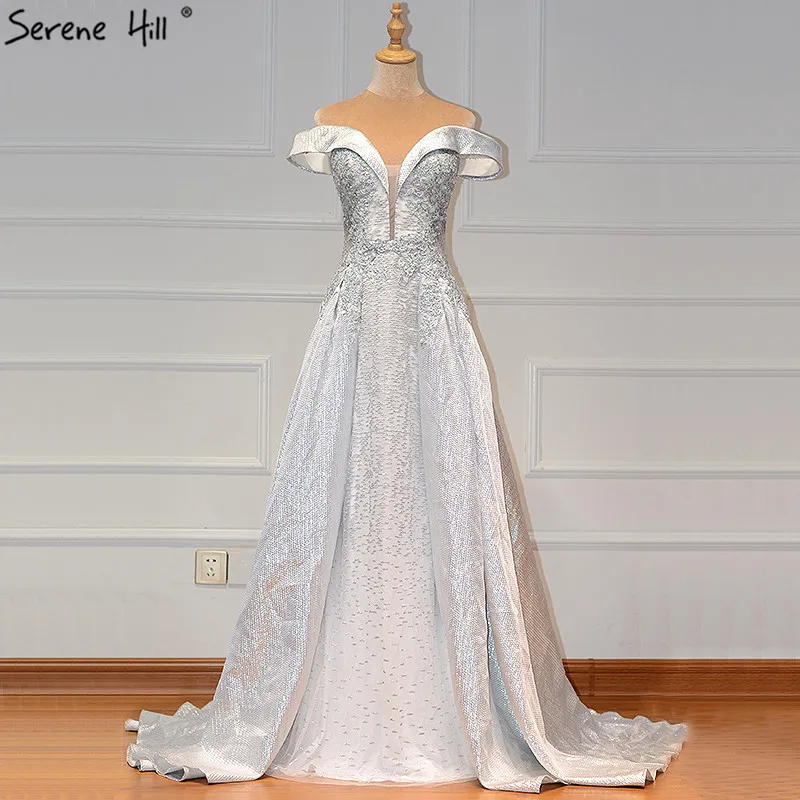 

Dubai Grey Sweetheart Crystal Sexy Prom Dresses 2019 Dubai Design Sleeveless Luxury Prom Gowns Serene Hill BLA60925