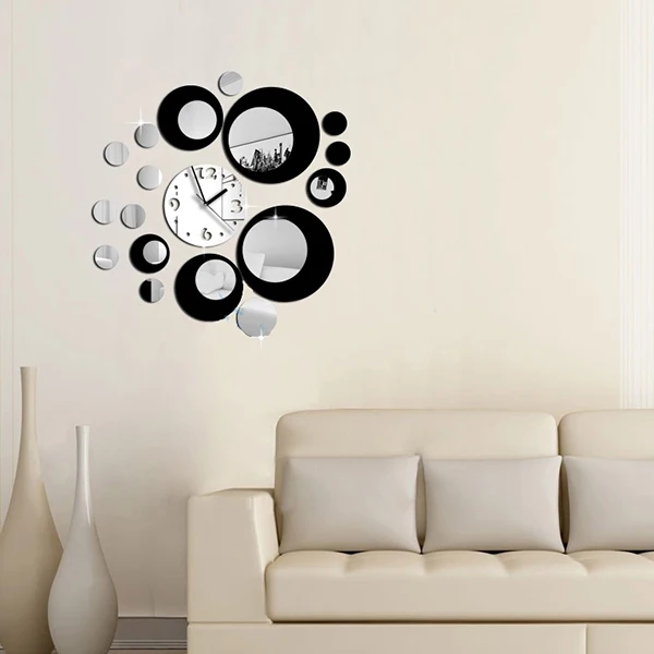 

Wall Mirror Home Movement Mirror Wall Clock DIY Circles Clock Decor