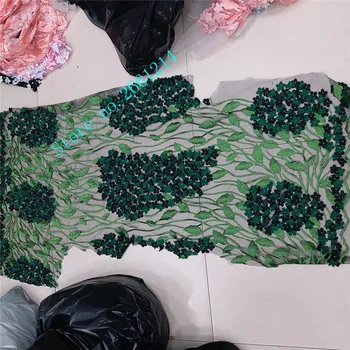 

Green color embroidered tulle Net Lace 5 yards with beads BZL-71302 French tulle mesh Lace Fabric For nice dress