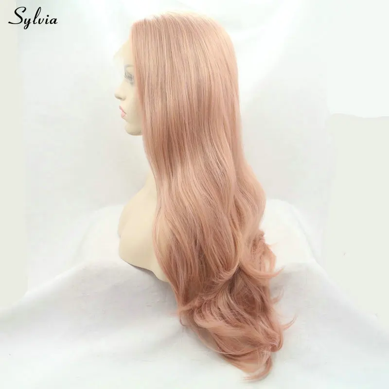 Sylvia розовое золото цвет волос естественная волна синтетические парики на кружеве мягкие пастельные розовое золото Glueless термостойкие волокна для женщин