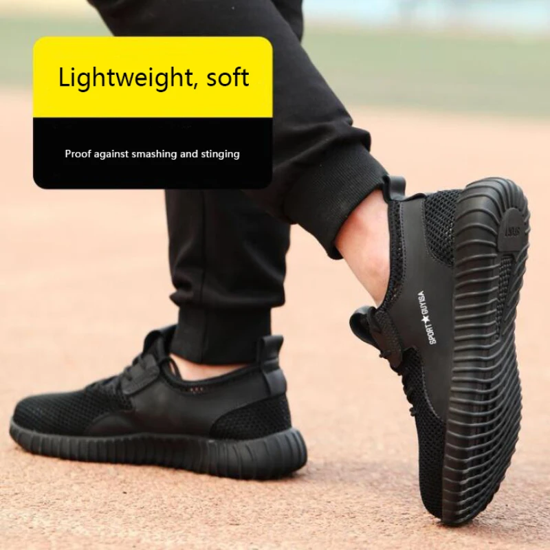 الرجال الصيف تنفس حذاء امن للعمل شبكة الرجال في الهواء الطلق الصلب اصبع القدم الأحذية الكاحل أحذية السلامة غير قابل للتدمير أنيق رياضية