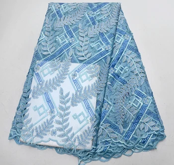 

Best selling sky blue african cord french tulle lace fabrics 2019 High quality french lace fabric For a wedding dress