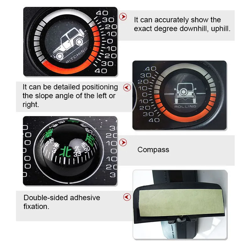 Многофункциональный автомобильный компас, инструмент для измерения наклона, автомобильные аксессуары, направляющий шаровой уровень, волновой Наклонный инструмент, автомобильный инклинометр
