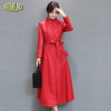 Зимняя женская кожаная одежда модная длинная настоящая кожаная куртка большой размер корейский стиль Элегантные женские кожаные куртки WK279