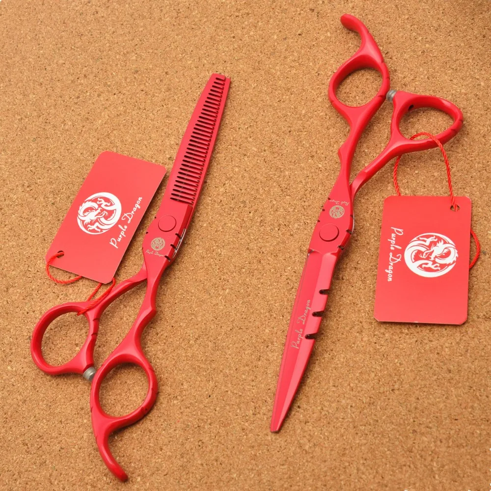 5.5'' Purple Dragon Japan 440C Red Hairdressing Scissors Cutting Shears Thinning Professional Human Hair Z1010 | Красота и