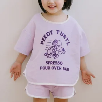 

Summer 2019 Cotton Sportwear Suit for Baby Girls&Boys Clothes Letter Cartoon Tshirt + Shorts 2pcs Set Outfit Suit Child Clothes