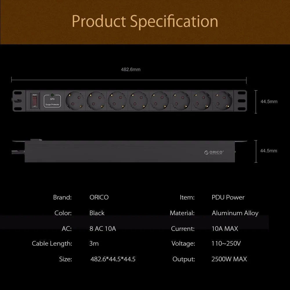 ORICO PDU промышленный уровень мощность полосы 8 AC 10A стабилизатор напряжения удлинитель разъем 3 м USB кабель мощность полосы