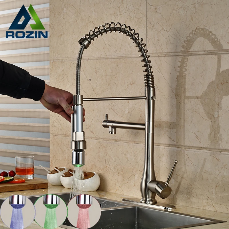

Modern Handheld LED Light Sprayer Kitchen Faucet Tap Single Handle Deck Mount RGB Light Kitchen Mixer Taps