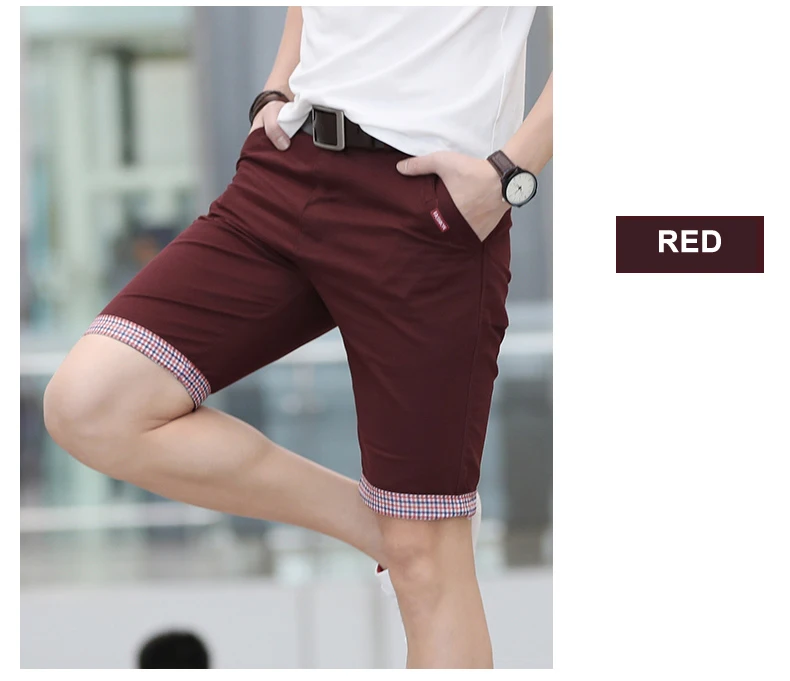 Men's Dressy Plain Cotton Shorts Red Model Display