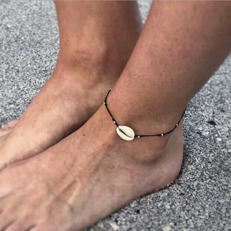 SWEBLE Boho кисточкой оболочки ножной браслет с подвеской для женщин Девушка серый веревка регулируемые ножные браслеты пляжная бижутерия для ног
