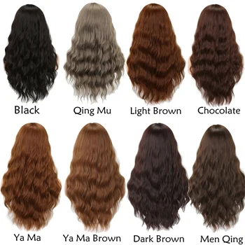 MISS WIG Long Wavy Wigs for Black Women African American Synthetic Hair Grey Brown Wigs with Bangs Heat Resistant Wig 6