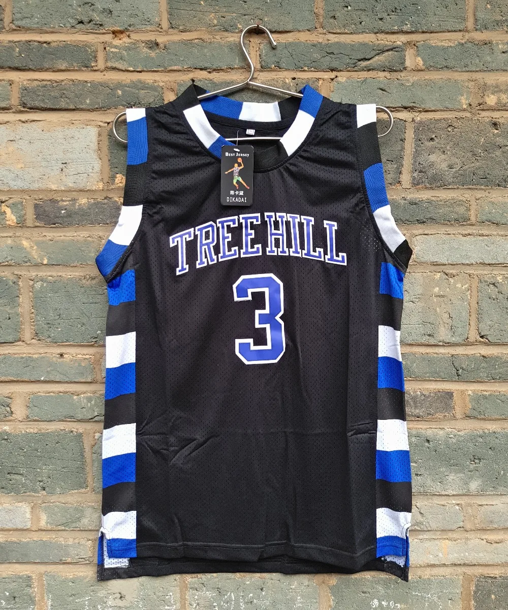 Image New LIANZEXIN NO.3 The film version of One Tree Hill Lucas Scott Need Double Stitched mesh basketball Jersey Black Men Jerseys