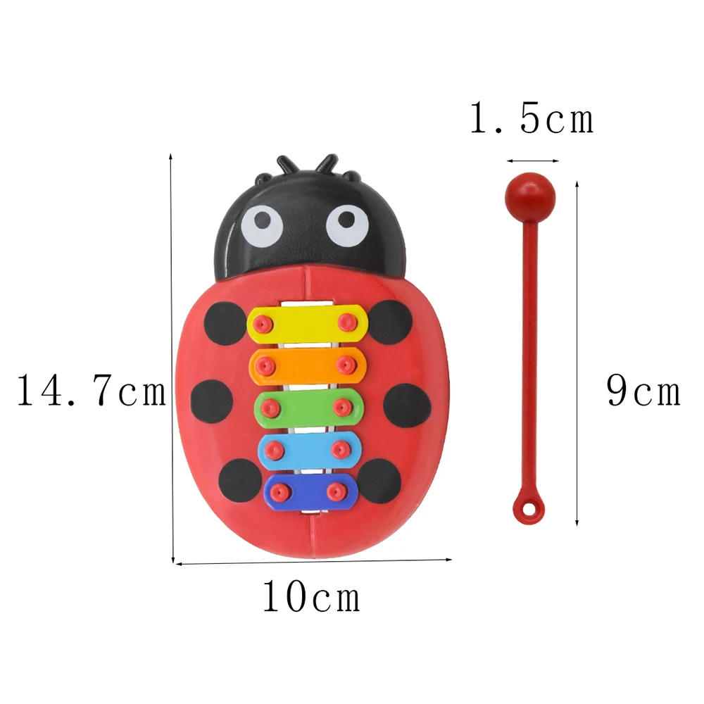 Красочные 5 тонов ксилофон Glockenspiel мультфильм форма божьей коровки с молотком музыкальная игрушка ударный инструмент для детей