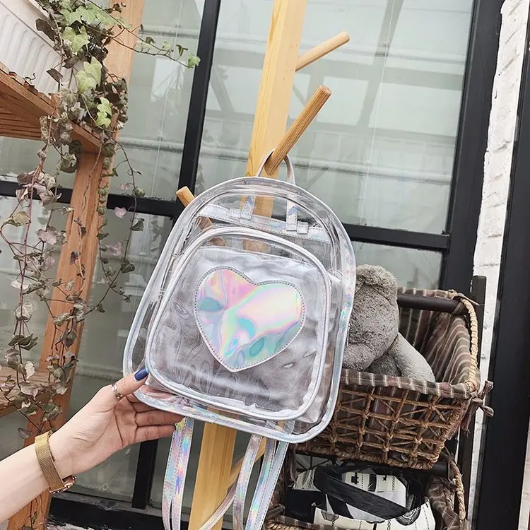 

2019 new summer Transparent backpack Love pattern new pvc transparant bag teenager backpack