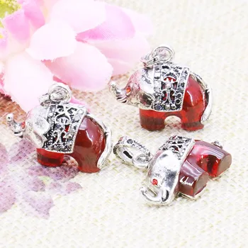 

5PCS Red Ruby Crystal Beads Lucky Elephant Animal Fitting Crafts For Bracelet Necklace Pendant Jewelry Making Gem 24x12mm