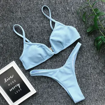 

Sexy Ladies Bikini Set Bandage Push-Up Padded Bra Swimwear Swimsuit Bathing Solid Backless Bikini Set
